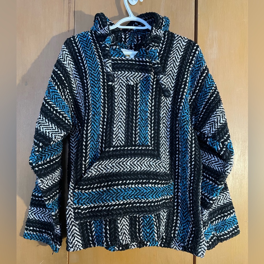 Black and Blue Poncho Hoodie